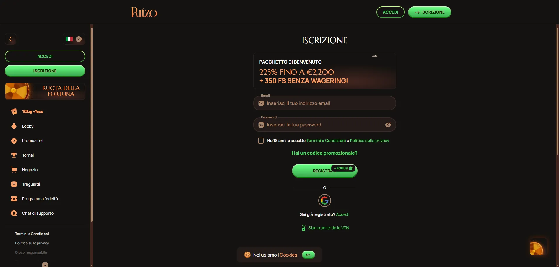 Ritzo Casino mobile app gioco smartphone tablet italiano