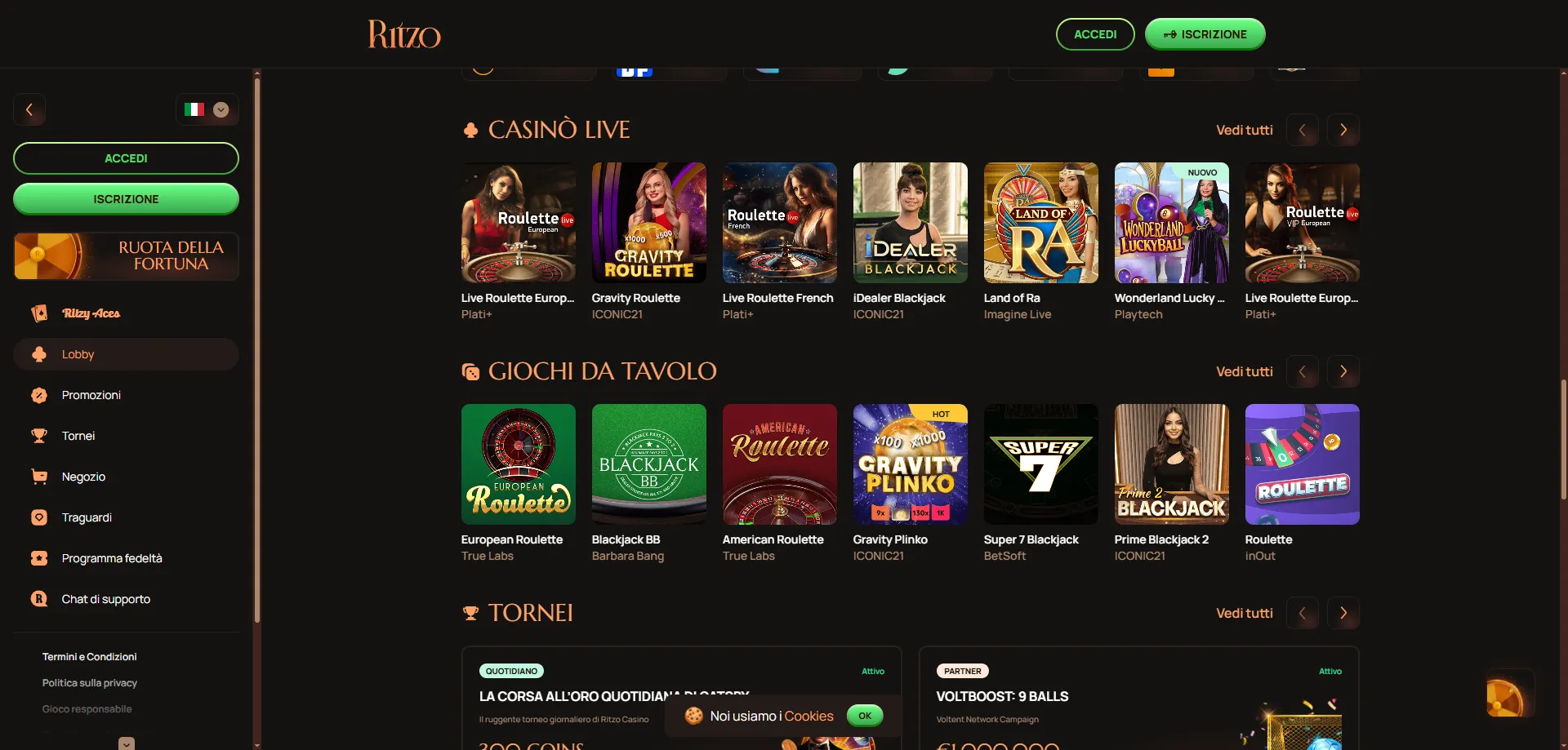 Ritzo Casino live casino Evolution croupier dal vivo blackjack